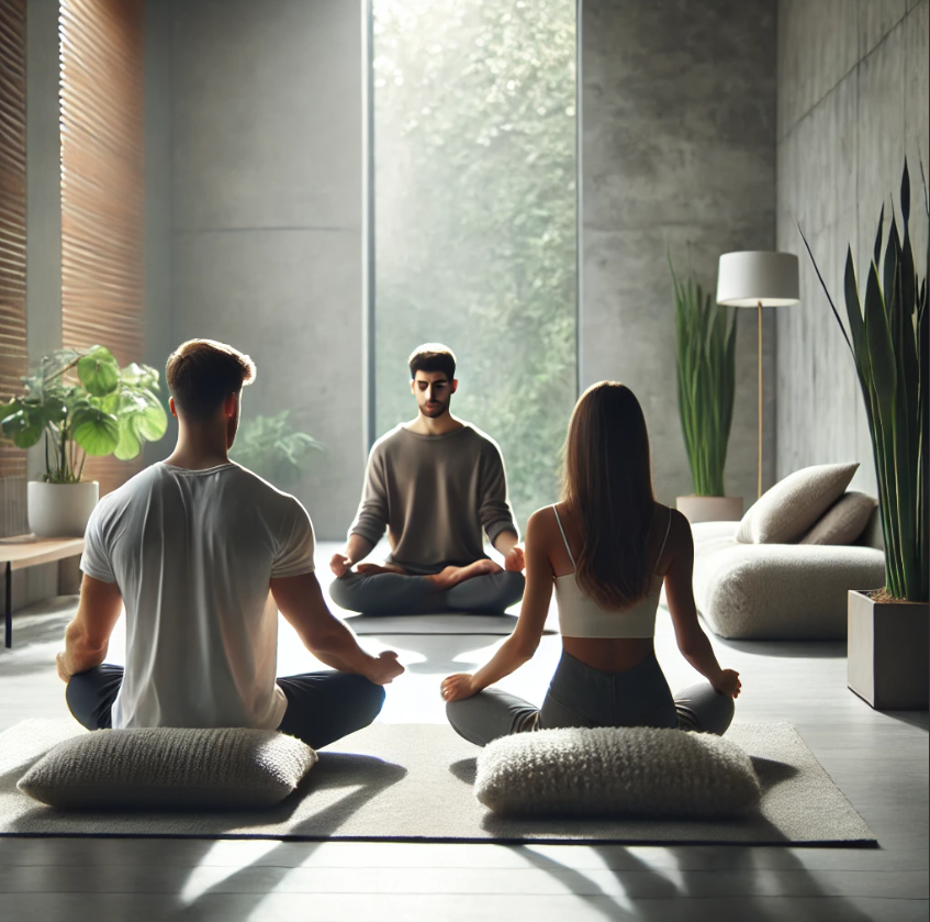 Professionel meditationsinstruktør guider en afslappende session
